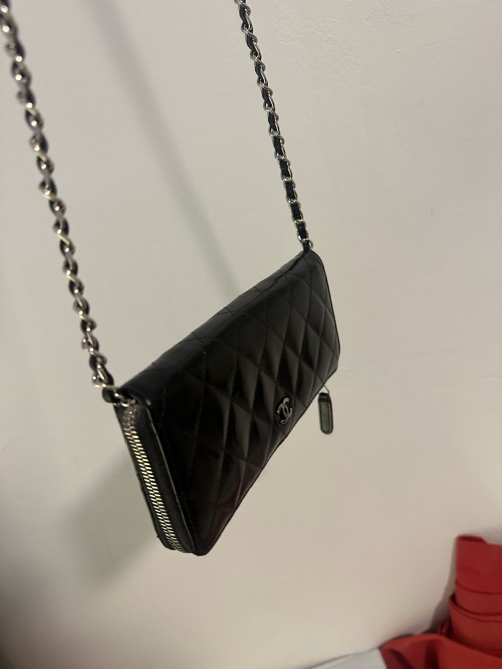Authentic CHANEL Black Quilted Leather Wallet With Chain . Customized - Picture 5 of 12